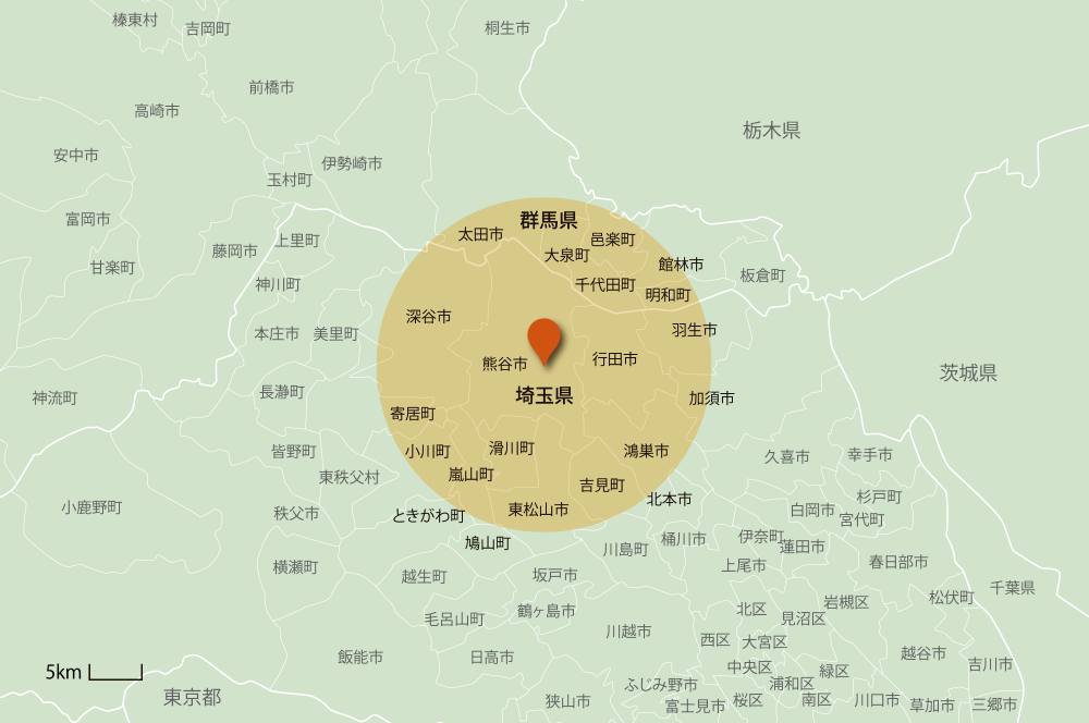 熊谷デンタルクリニックの訪問エリアマップ