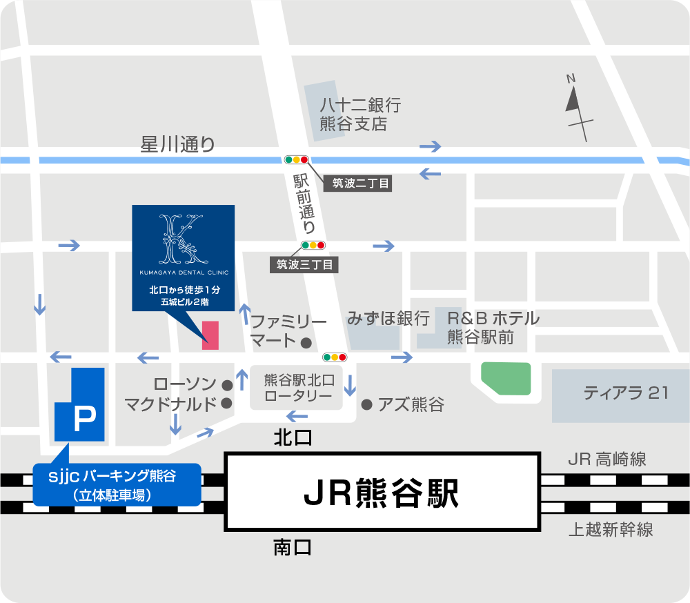 熊谷デンタルクリニックの提携駐車場の案内図